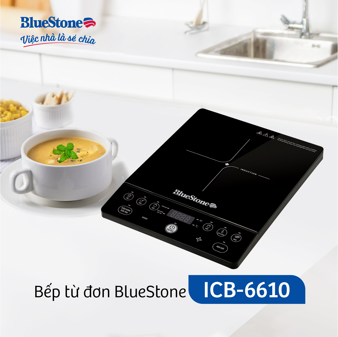 Bếp từ đơn BlueStone ICB-6610 - Công suất 2000W - Tặng kèm nồi - 6 chức năng nấu -Bảo hành...