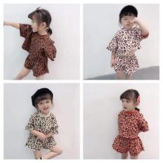 Bộ quần áo bé gái kiểu croptop thun cotton thái họa tiết beo cho bé từ 12kg đến 30kg( mẫu mới Tháng 3)