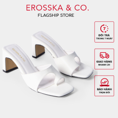 Dép cao gót Erosska thời trang mũi vuông kiểu dáng xỏ ngón cao 7cm màu trắng – EB027