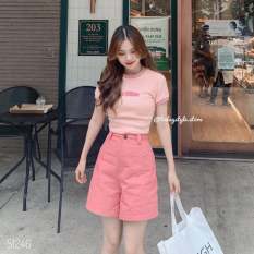 Sét áo croptop thun gân và quần short ngố cao cấp, siêu phẩm hot treen cho bạn trẻ, thời trang mới tại thuydieushop97 sn1