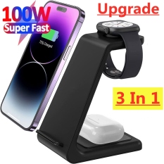 ☎✑ 100W 3 in 1 Fast Wireless Charger Stand For iPhone 14 13 12 11 X 8 Apple Watch 8 7 Airpods Pro Wireless Charging Dock Station