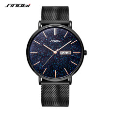 Sinobi Fashion Sky Star Watches Face Men’s Quartz Wristwatches Man Stainless Steel Watches Gift for Male
