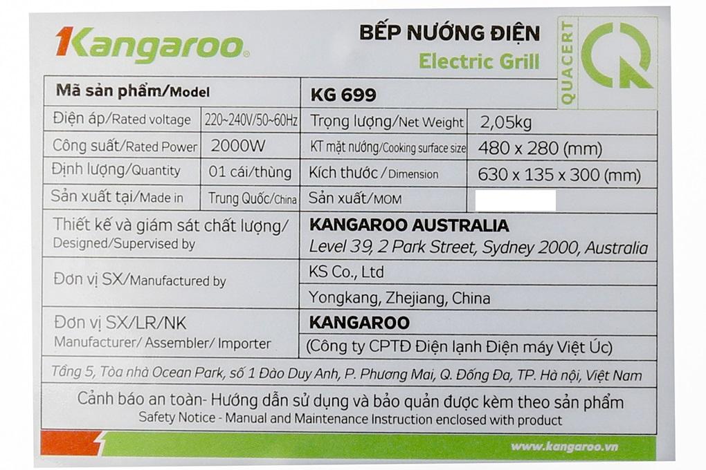 Bếp Nướng Điện Không Khói Kangaroo KG699 2000W (tay kim loại chống vỡ)