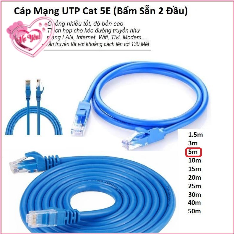 [HCM]CÁP MẠNG bấm sẵn 2 đầu dây xanh đủ loại 1.5m-3m-5m-10m-15m-20m-25m-30m-40m-45m-50m - Cable Lan Zin UTP Cat 5E