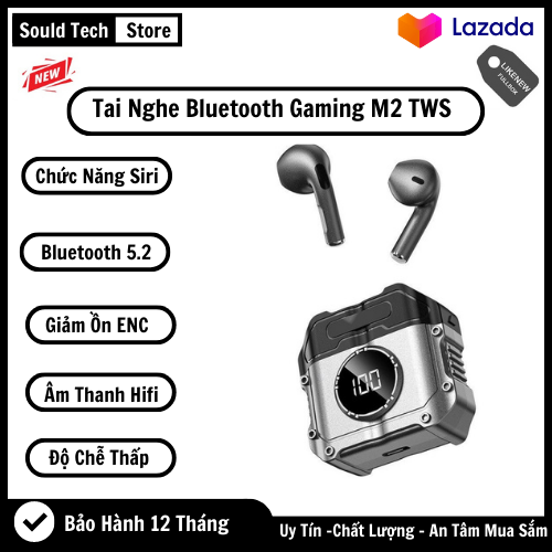 Tai Nghe Bluetooth Gaming M2 TWS Điều Khiển Cảm Ứng , Bluetooth 5.2, Chống Nước IPX4 , Màn Hình Led GRB , Âm Thanh HiFi , Hỗ Trợ Android & IOS