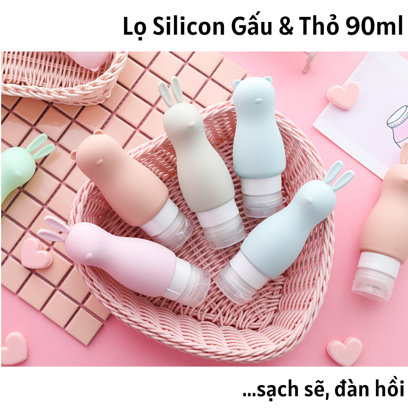 Lọ Silicon chiết rửa tay, hóa mỹ phẩm Thỏ & Gấu 90ml 5 màu