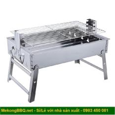Bếp nướng than hoa cao cấp Mekongtech thay đổi chiều cao vỉ gấp gọn tiện dụng không khói lò nướng ngoài trời ( hình chữ nhật)