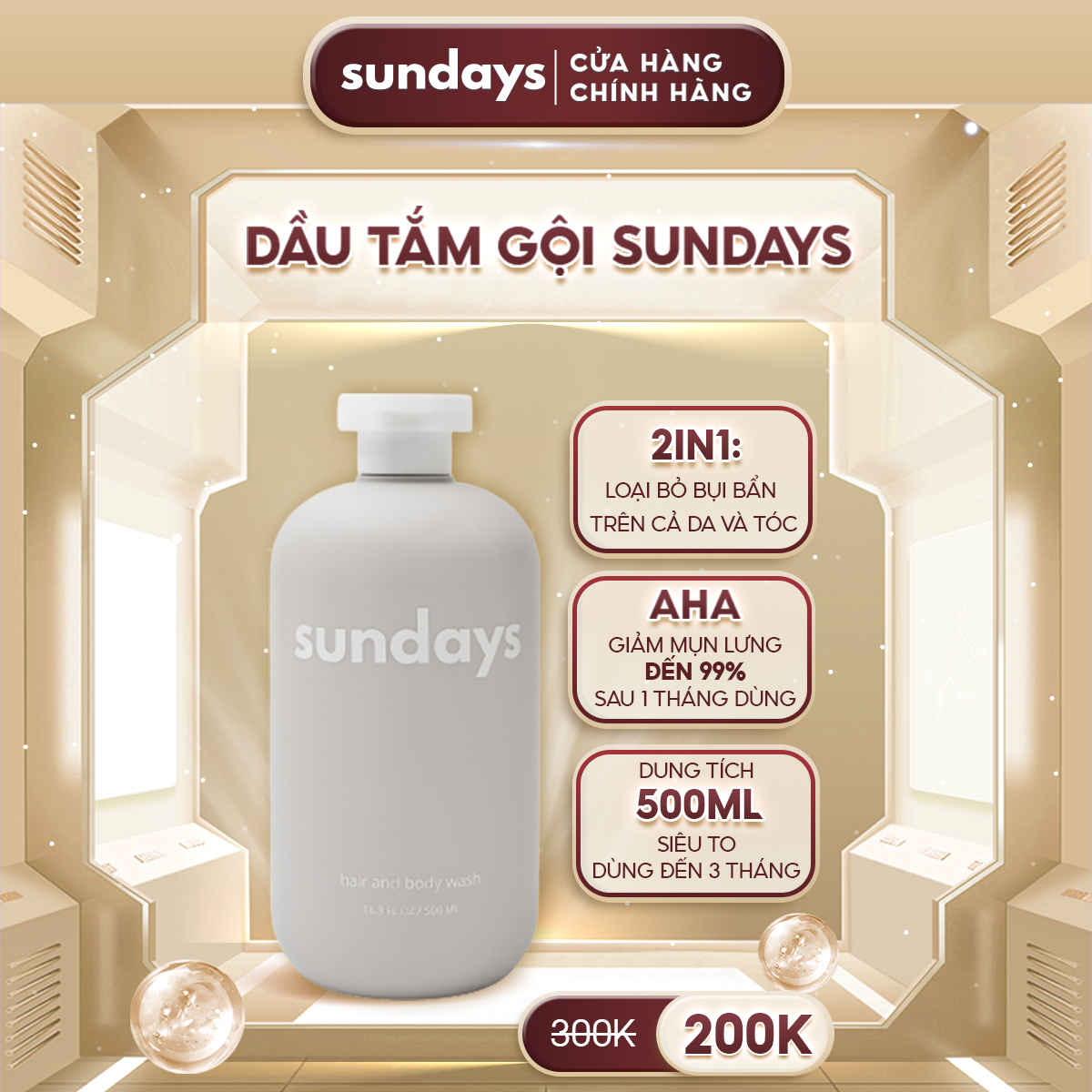 Combo hoàn hảo Sundays - Sữa tắm gội hương nước hoa cao cấp 2in1 Sundays 500ml & Dung dịch vệ...