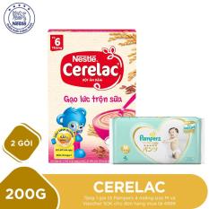 Mua 2 Hộp bột ăn dặm NESTLÉ CERELAC Gạo lức trộn sữa – 200g Tặng 1 gói tã Pampers 4 miếng size M và Voucher 50K cho đơn hàng mua tã 499K