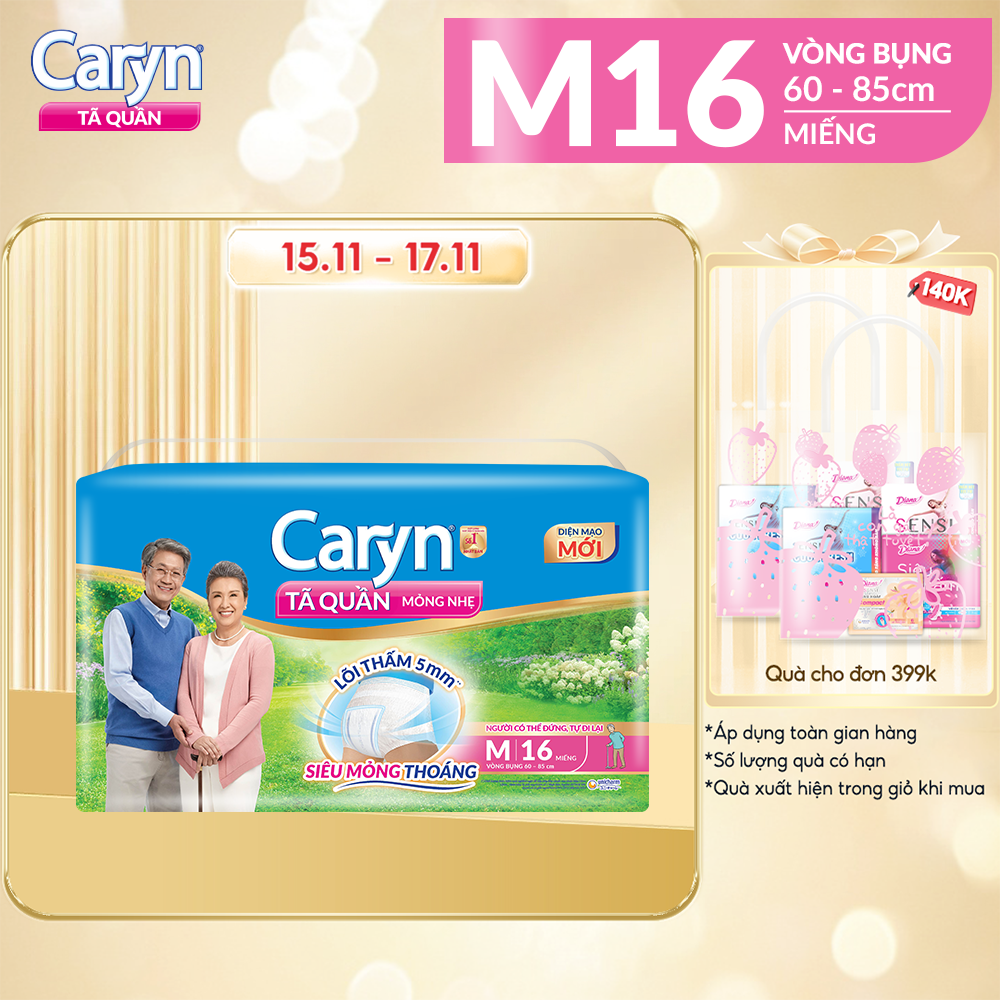 Tã Quần Người Lớn Mỏng Nhẹ Caryn M 16 Miếng/Gói Chống Tràn Dành Cho Người Già Có Thể Đi Lại