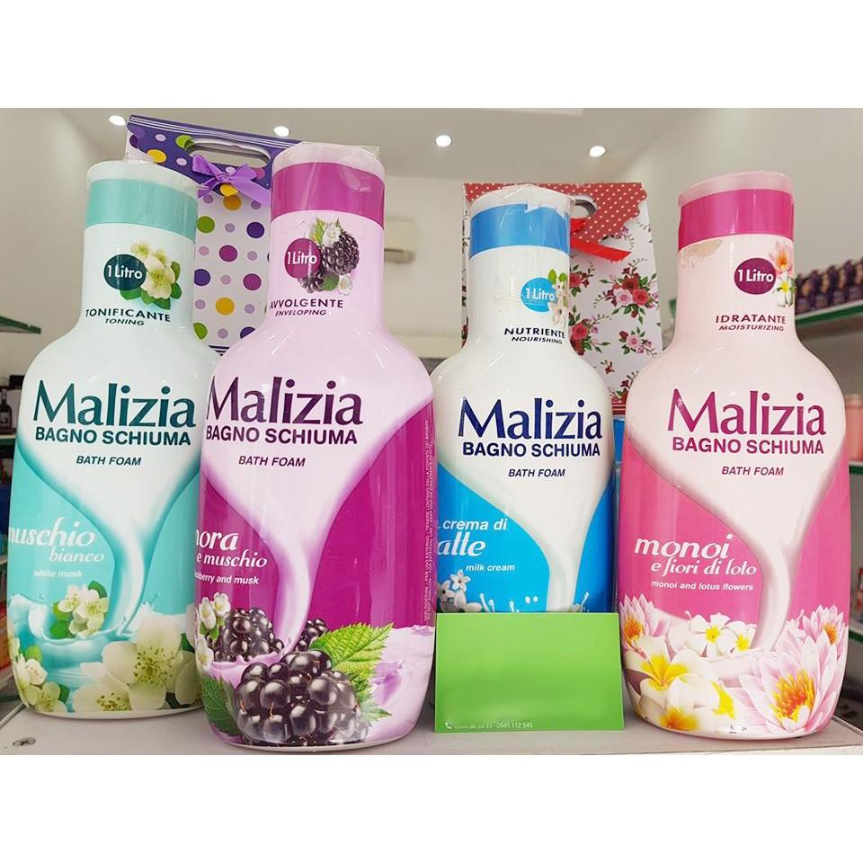 Sữa tắm dưỡng ẩm hoa sứ và sen trắng Malizia Bath Foam Cao cấp Italy 1000ml