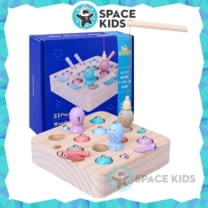 Đồ chơi gỗ Space Kids Hộp câu cá, bắt sâu đế vuông nhiều màu sắc cho bé