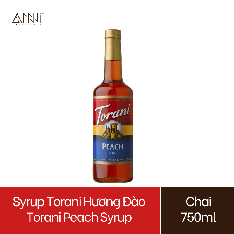 Syrup Torani Chai thủy tinh Hương Đào (750ml) – Nhập khẩu Mỹ – Torani Peach Syrup, Siro Đào – pha chế trà, trà sữa, soda