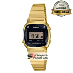 Đồng Hồ Casio Nữ LA670WGAD-1DF Mặt Đen Đính Kim Cương Dây Vàng Chính Hãng Casio Anh Khuê