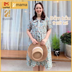 Đầm bầu ( váy bầu ) dự tiệc hoa nhí cổ thắt nơ 2MAMA V01