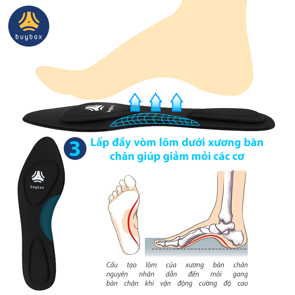 Lót giày thể thao 4D thiết kế vòm giảm áp lực bàn chân giúp đi bộ lâu hơn - buybox...