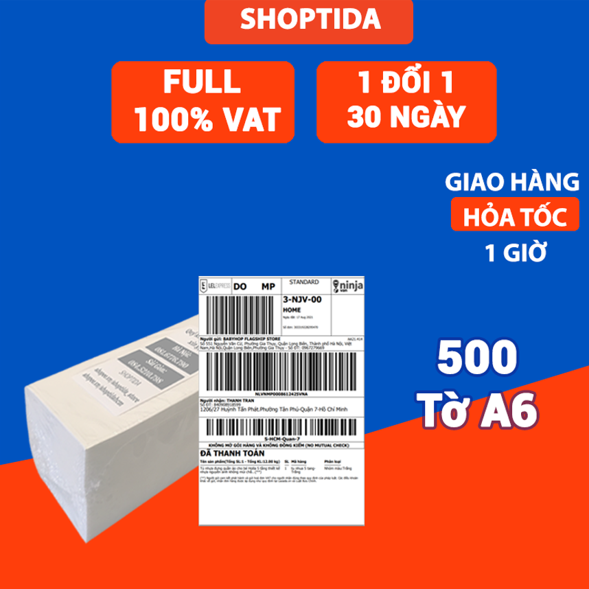 Giấy in nhiệt Shoptida 500 tờ A6 10*15cm 3 lớp tự dán chống nước, sử dụng cho máy in nhiệt Shoptida SP46