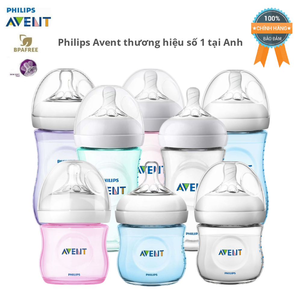 Bình sữa cho bé Philips Avent Natural 125ml / 260ml – nhựa PP BPA Free cổ rộng mô phỏng tự nhiên. ( Tách hộp 4 bình ) )