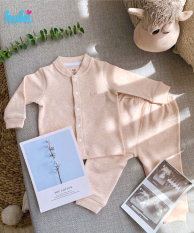 Bộ quần áo thu đông dài tay cài giữa bo cổ Melange Cotton cao cấp HAKI BC004 + Set sơ sinh hàng xuất khẩu cho bé tới 3 tuổi (2.5-15kg)
