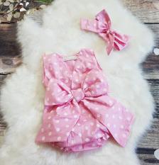 Bộ Body bé gái màu hồng chấm bi thiết kế (kèm nơ)