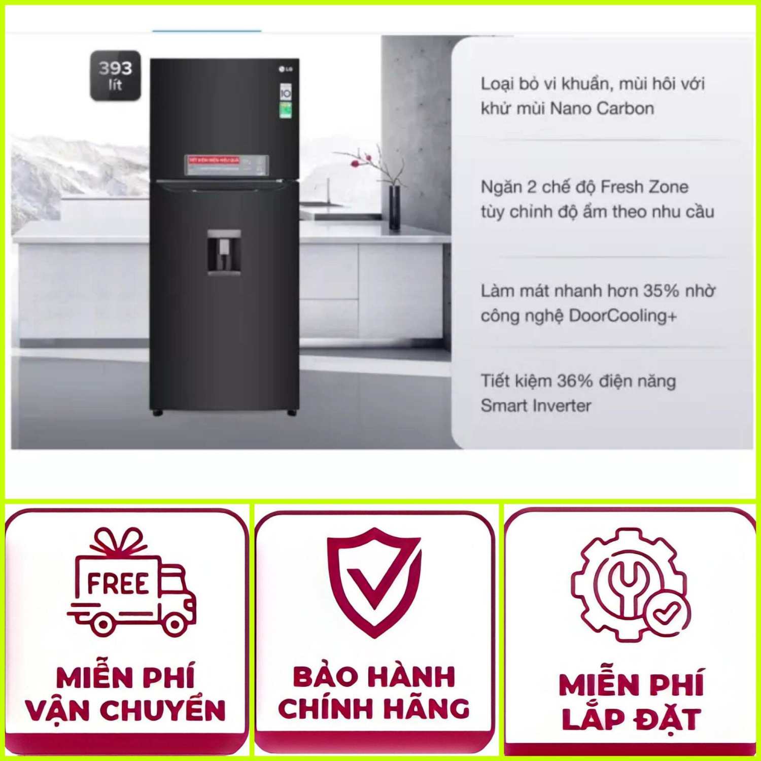 Tủ lạnh LGGN-D422BL  Tủ lạnh LG Inverter 393 lít GN-D422BL 
