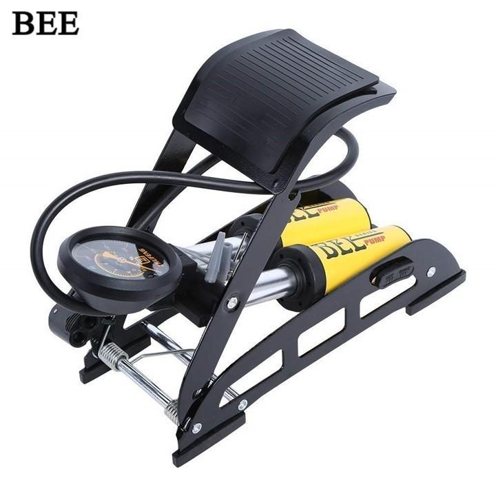 Bơm Xe 2 Ống Bee Dùng Chân Màu Vàng Hàng