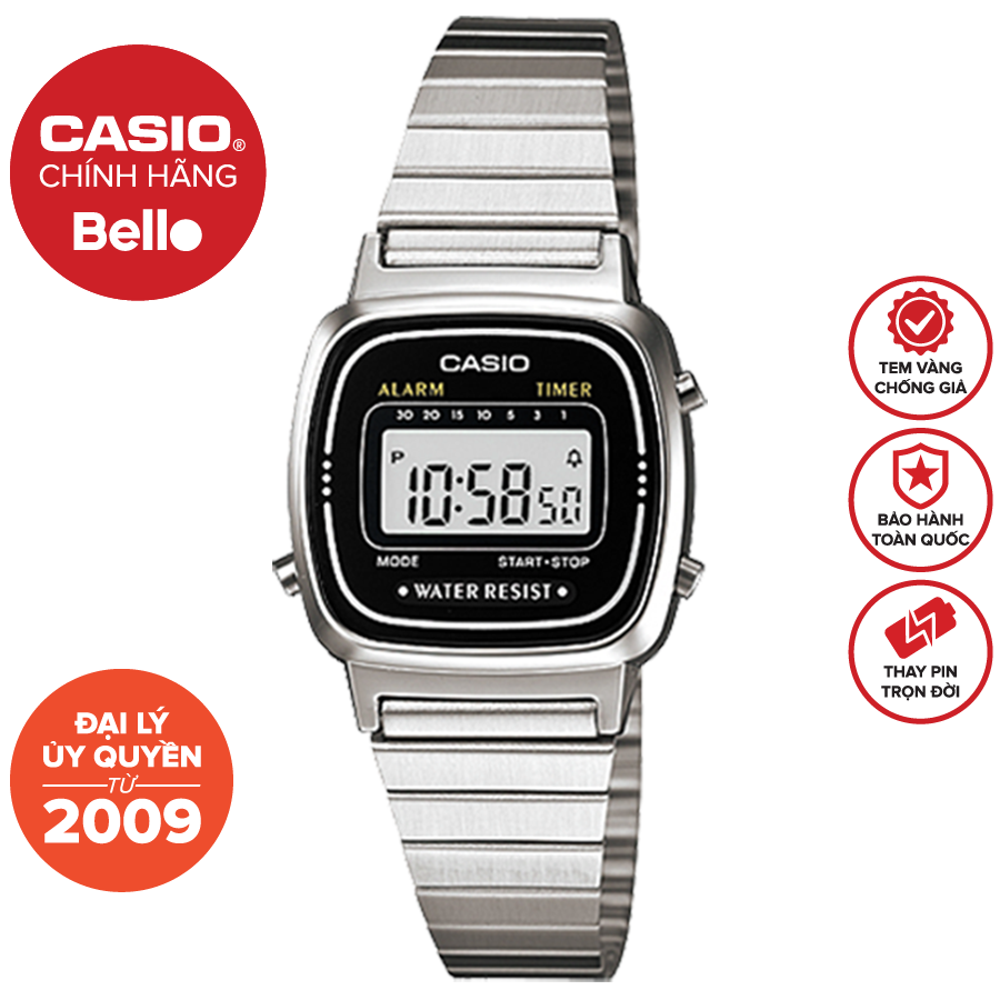Đồng hồ Nữ dây thép Casio LA670WA-1DF chính hãng bảo hành 1 năm Pin trọn đời