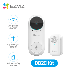 EZVIZ Bộ Chuông DB2C, 1080p, Chuông Cửa Không Dây Kèm Chuông Báo, Góc Quan Sát Đọc 160°, Tầm Nhìn Ban Đêm Lên Tới 6m, Đàm Thoại Hai Chiều, Pin Lithium 5200 mAh Có Thể Sạc Nhiều Lần, Chuẩn Nén Video H.265–Hàng Chính Hãng–Bảo Hành 24 tháng