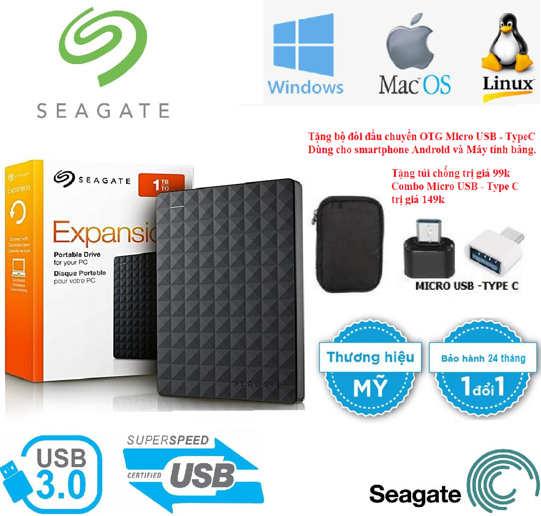 Ổ cứng di động Seagate Expansion 160gb/250gb/320gb/500gb/750gb/1tb – Bảo hành 24 tháng