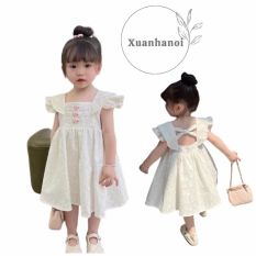 Đầm bé gái xốp nhăn vân hoa nổi 2 mầu trắng và hồng 8-30kg XHN1187