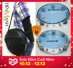 Combo Trống lắc tay và Bao đựng Lục Lạc Gõ Bo Tambourine Yamaha MT6-102B (Xanh Trong Suốt – Trống chơi nhạc chế gõ po – Xipo – Tặng móng gẩy Tiến Mạnh Music)