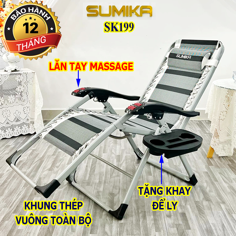 Ghế xếp thư giãn, ghế gấp gọn thư giãn, ghế lăn tay massage thư giãn Sumika 199, 636A Khung vuông...