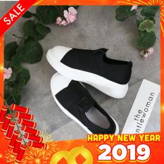Giày lười nữ độn đế 3cm Bi Shop (Đen phối trắng)