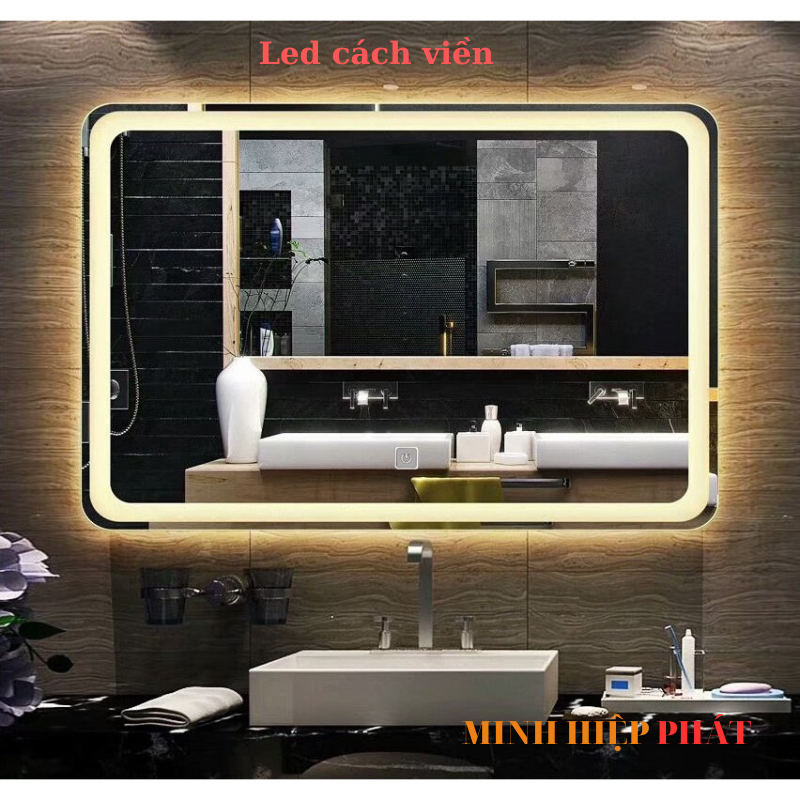 Gương treo tường nhà tắm, gương đèn led cảm ứng hình chữ nhật, kích thước 40x60cm, 50x70cm
