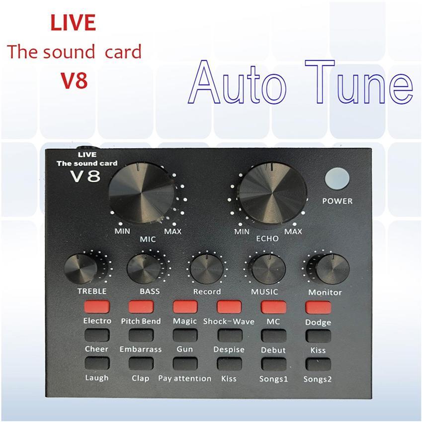 Sound card thu âm V8 có AutoTone Chất Lượng Cao Mic thu âm thiết bị âm thanh mic hát karaoke