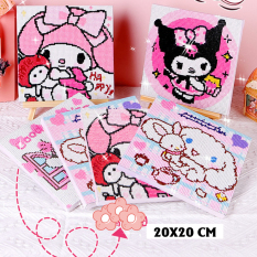 Tranh đính đá nhân vật hoạt hình thỏ trắng cute kuromi doremon pikachu gấu dâu losto 20*20 CM nhiều mẫu siêu dễ thương