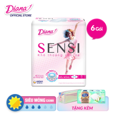 [Tặng túi Hologram + Silcot Premium 10 miếng] Bộ 6 gói Băng vệ sinh Diana Sensi siêu mỏng cánh gói 8 miếng