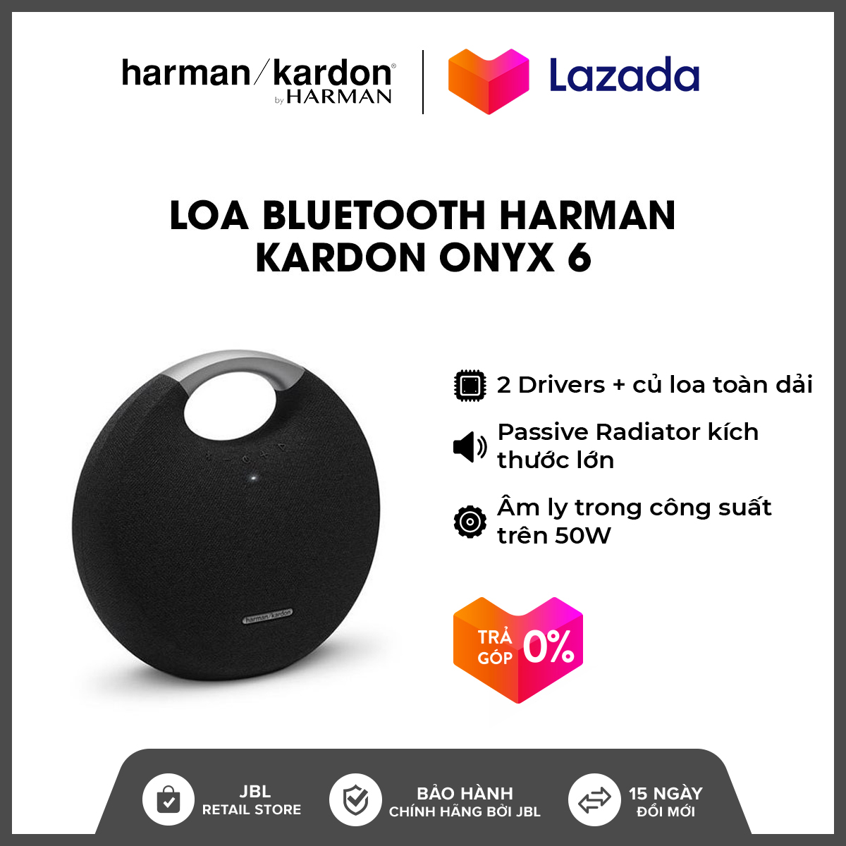 [TRẢ GÓP 0%] Loa Bluetooth Harman Kardon Onyx 6 l Công suất 50W l 2 Driver kèm củ loa toàn...