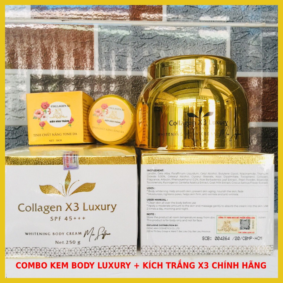 Combo Kem Body Collagen X3 Luxury + Kích trắng X3 Đông Anh Chính hãng - Kèm Phiếu bảo hành