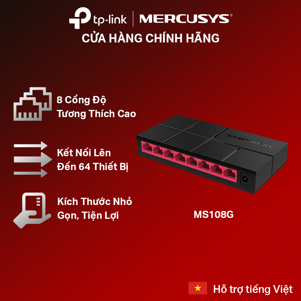 Bộ Chia Tín Hiệu Mercusys MS108G Switch Để Bàn 8 Cổng 10/100/1000Mbps