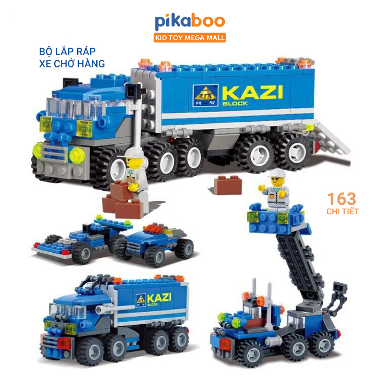 Đồ chơi lắp ráp xếp hình lego xe tải chở hàng Pikaboo 163 chi tiết bằng nhựa ABS cao cấp...