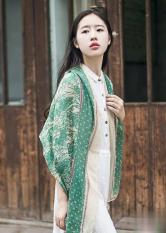 Khăn Choàng Cổ Màu Xanh Họa Tiết Lá – Cotton Viscose – 180x100cm – Mã KC029