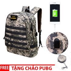 Balo 3 PUBG Chống thấm nước siêu bền Tích hợp cổng sạc USB + Tặng móc khóa Chảo PUBG- V2(Size to 48 x31*20 cm)