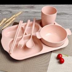 Bộ đồ ăn dặm lúa mạch kèm cốc, khay, bát ăn, thìa dĩa cho bé yêu
