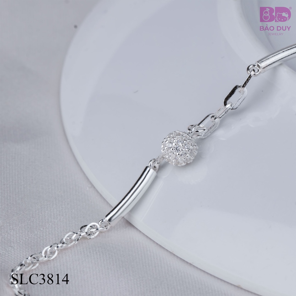 Lắc chân bạc nữ ống phối cầu đính đá Bảo Duy Jewelry - SLC3814