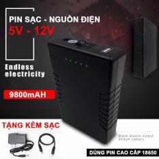 Nguồn pin sạc dự phòng 5V 12V 9800mAh On Off led đèn báo pin