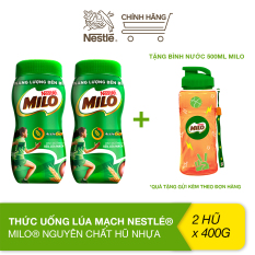 [Tặng bình nước 500ml Milo] Combo 2 hũ thức uống lúa mạch Nestlé® Milo® nguyên chất 400g (hũ nhựa)