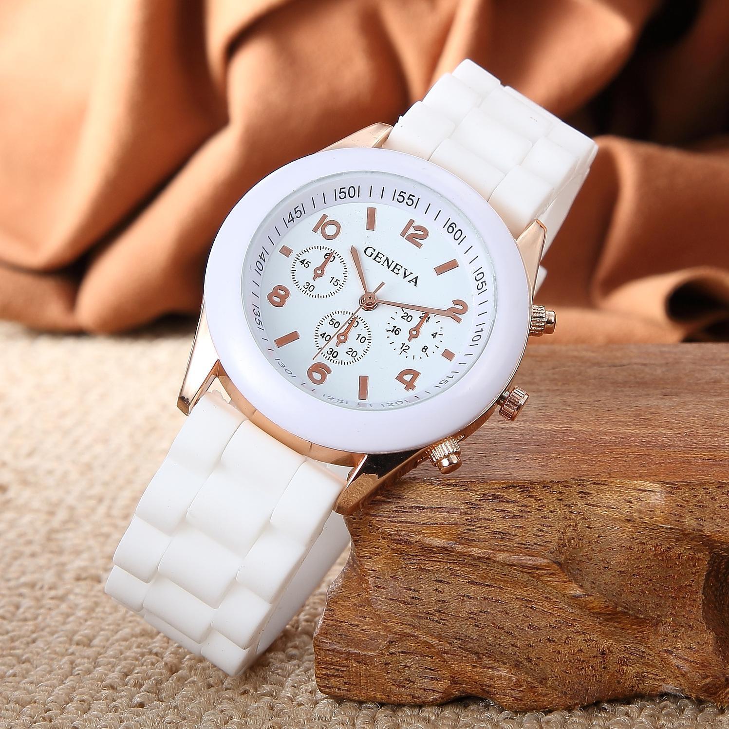 Đồng hồ nữ Geneva GE3 thời trang trẻ dây Silicone bền bỉ (màu trắng)