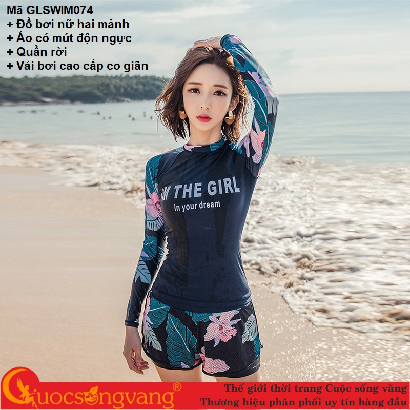 Bộ bơi nữ dài tay đồ bơi nữ 2 mảnh chống gió quần rời GLSWIM074 Cuocsongvang