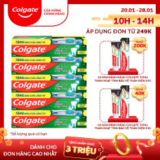 Bộ 5 kem đánh răng Colgate ngừa sâu răng răng chắc khỏe 225g/tuýp tặng bàn chải đánh răng lông tơ nhập khẩu Thái Lan